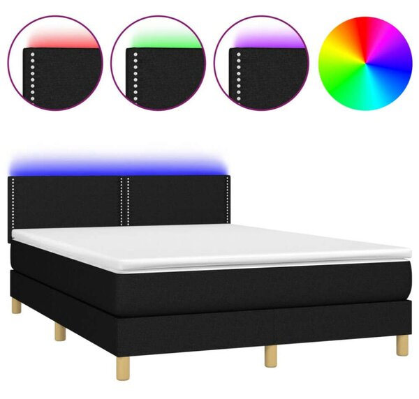 VidaXL Ágy - Rugós, LED-es - Fekete - 140x190 cm