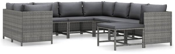 9 részes szürke polyrattan kerti bútorszett párnákkal
