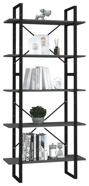 5 szintes szürke szerelt fa könyvszekrény 80 x 30 x 175 cm