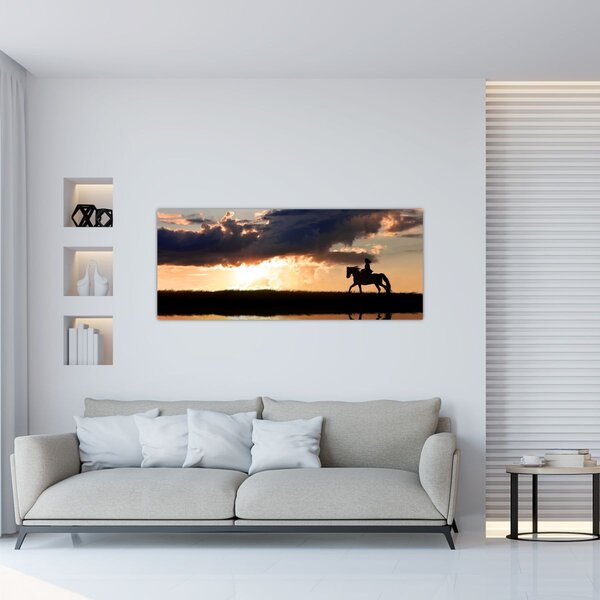 Kép - Lovas egy lovon naplementében (120x50 cm)