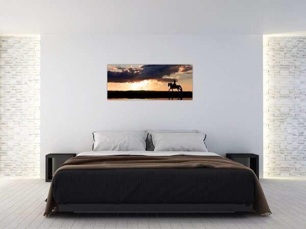 Kép - Lovas egy lovon naplementében (120x50 cm)