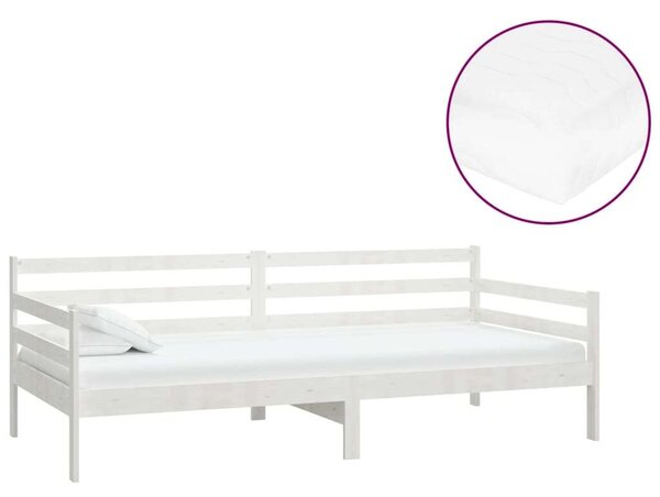 VidaXL fehér tömör fenyőfa dívány matraccal 90 x 200 cm