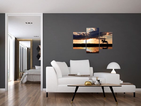 Kép - Lovas egy lovon naplementében (90x60 cm)
