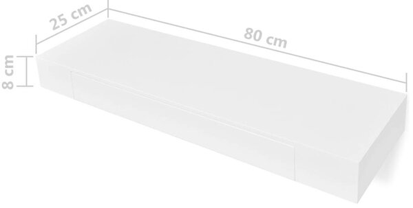 VidaXL Fali Polc Fiókkal - Fehér - 80 cm