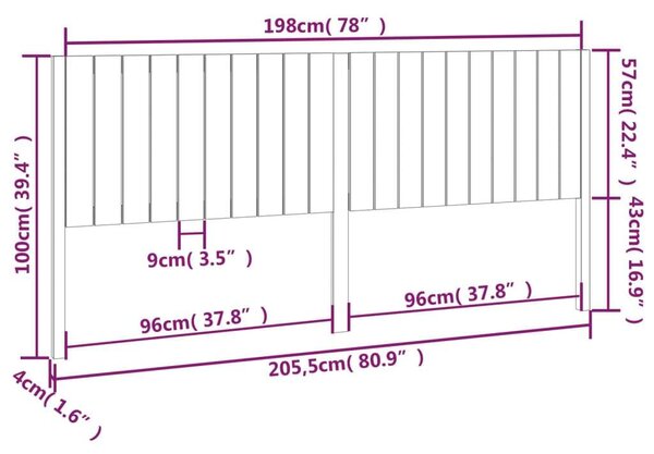 VidaXL tömör fenyőfa ágyfejtámla 205,5 x 4 x 100 cm
