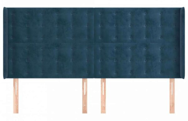 VidaXL Kék Bársony Fejtámla Szárnyakkal - 183x16x118/128 cm