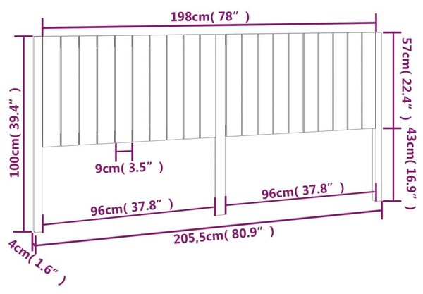 VidaXL tömör fenyőfa ágyfejtámla 205,5 x 4 x 100 cm