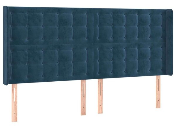 VidaXL Kék Bársony Fejtámla Szárnyakkal - 183x16x118/128 cm