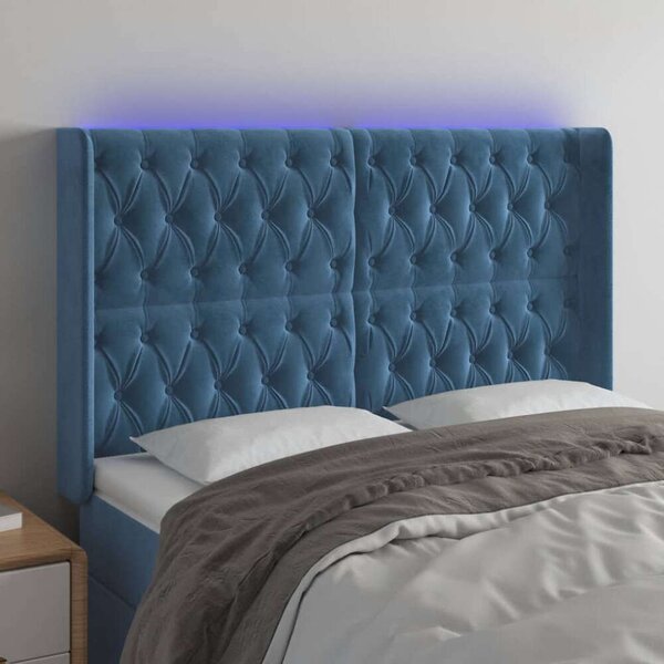 VidaXL sötétkék bársony LED-es fejtámla 147x16x118/128 cm