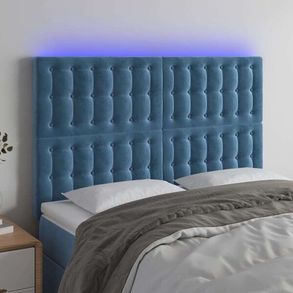 VidaXL sötétkék bársony LED-es fejtámla 144x5x118/128 cm