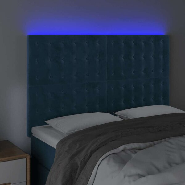 VidaXL sötétkék bársony LED-es fejtámla 144x5x118/128 cm