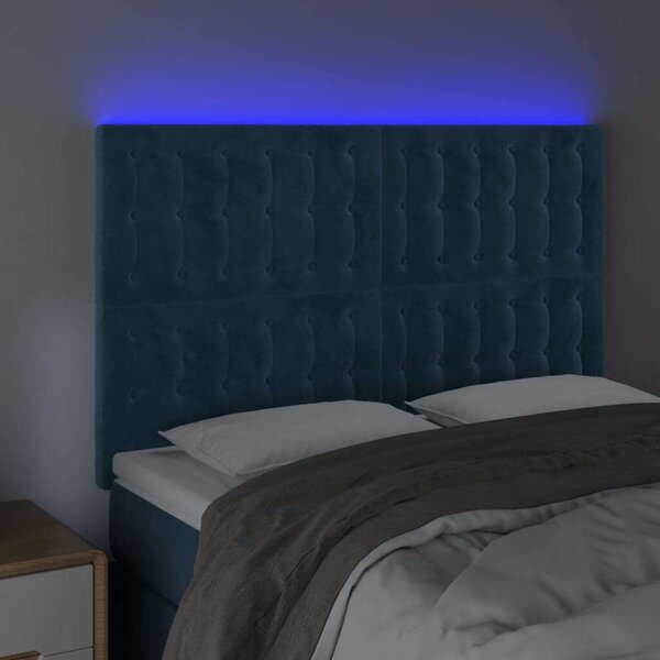 VidaXL sötétkék bársony LED-es fejtámla 144x5x118/128 cm