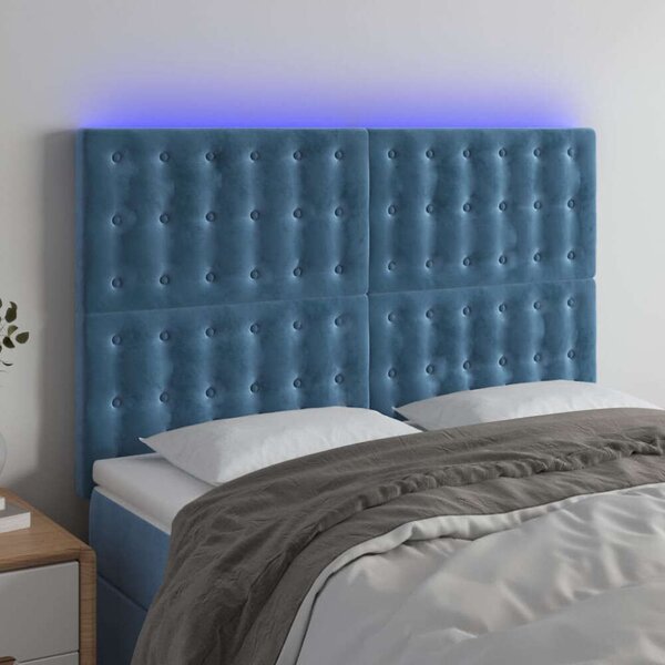 VidaXL sötétkék bársony LED-es fejtámla 144x5x118/128 cm