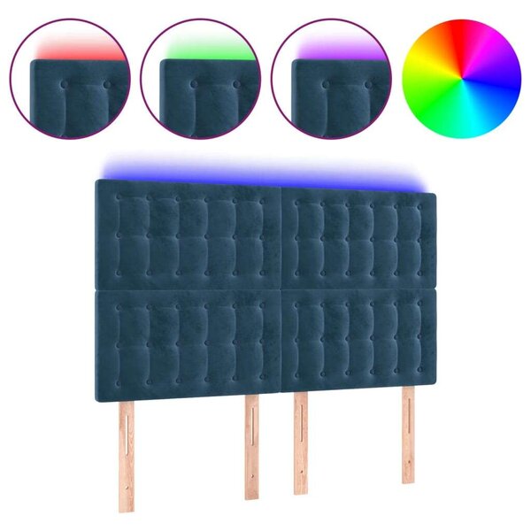 VidaXL sötétkék bársony LED-es fejtámla 144x5x118/128 cm