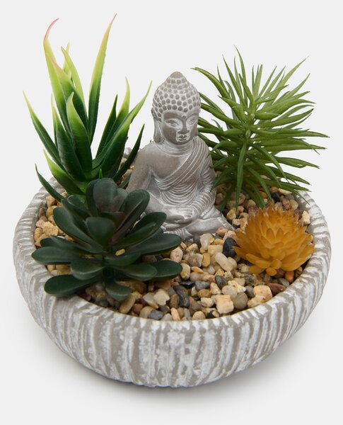 Sinsay - Dekoratív kompozíció pozsgásokkal és Buddha figurával cserépben - zöld
