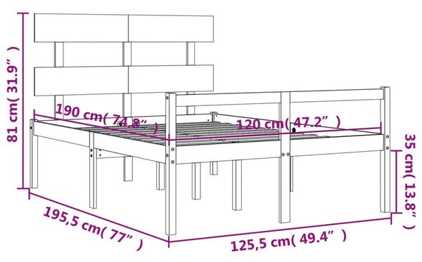 VidaXL tömör fa ágykeret fejtámlával Small Double