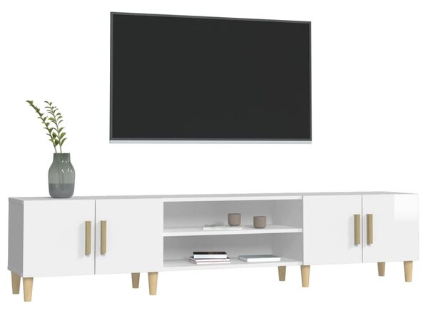 Magasfényű fehér szerelt fa TV-szekrény 180 x 31,5 x 40 cm