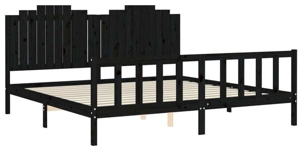 VidaXL Fekete Tömörfa Ágykeret - Fejtámlával - 200x200 cm