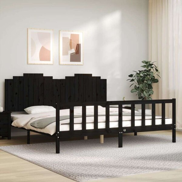 VidaXL Fekete Tömörfa Ágykeret - Fejtámlával - 200x200 cm