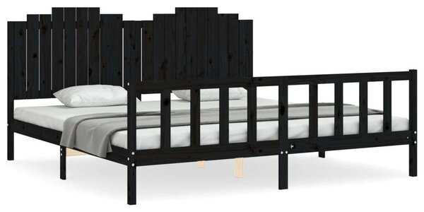 VidaXL Fekete Tömörfa Ágykeret - Fejtámlával - 200x200 cm