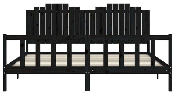 VidaXL Fekete Tömörfa Ágykeret - Fejtámlával - 200x200 cm