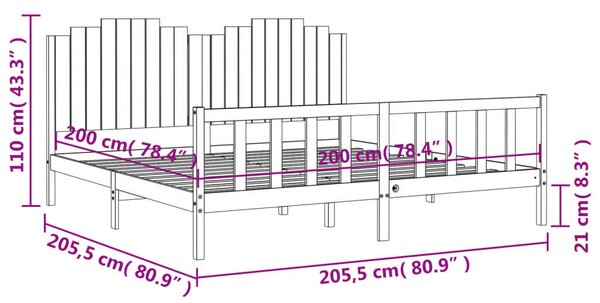 VidaXL Fekete Tömörfa Ágykeret - Fejtámlával - 200x200 cm