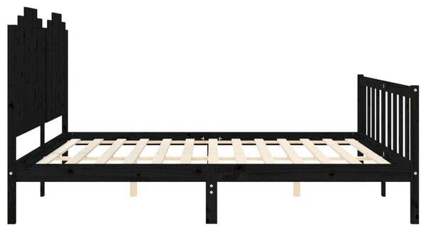 VidaXL Fekete Tömörfa Ágykeret - Fejtámlával - 200x200 cm