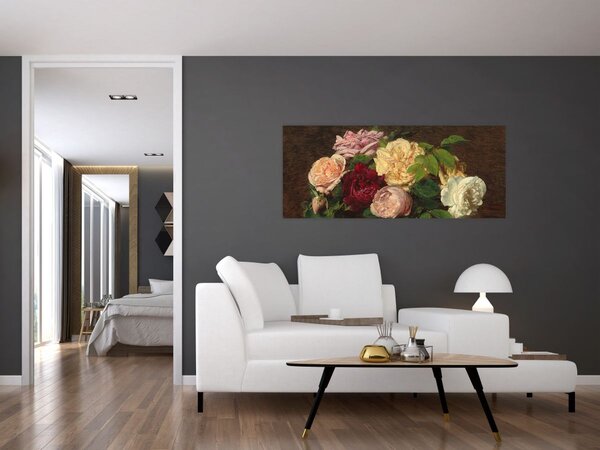 Kép - Henri Fantin-Latour, Roses de Nice on a Table, reprodukciók (120x50 cm)