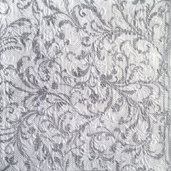 Elegance Damask white silver papírszalvéta 33x33cm, 15db-os