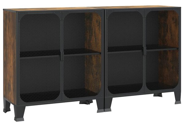 2 db rusztikus barna fém és MDF tárolószekrény 72 x 36 x 82 cm