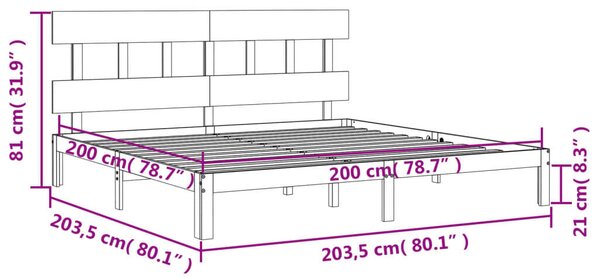 VidaXL Tömörfa Ágykeret - Fejtámlás - 200x200 cm