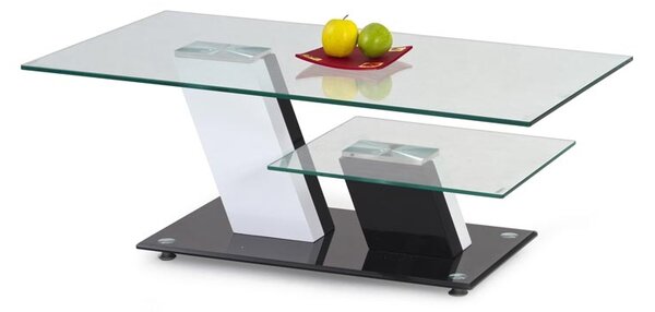 Dohányzóasztal, Üveg és MDF Savana Fehér / Fekete, H110xSz60xM45 cm