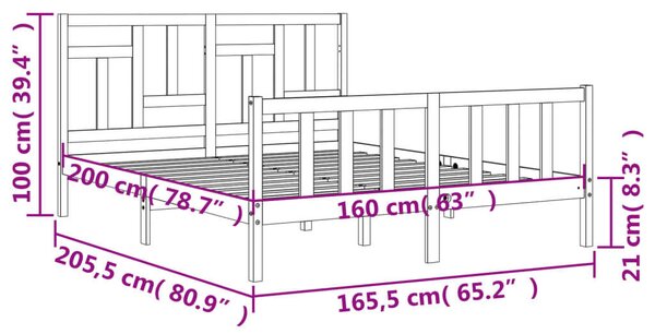 VidaXL tömör fa ágykeret fejtámlával 160 x 200 cm