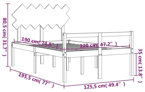 VidaXL Fenyőfa Ágykeret - Small Double - Fejtámlával