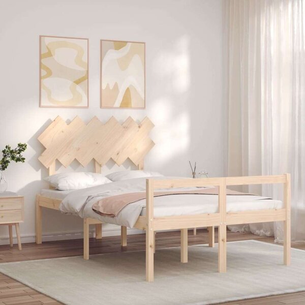 VidaXL Fenyőfa Ágykeret - Small Double - Fejtámlával