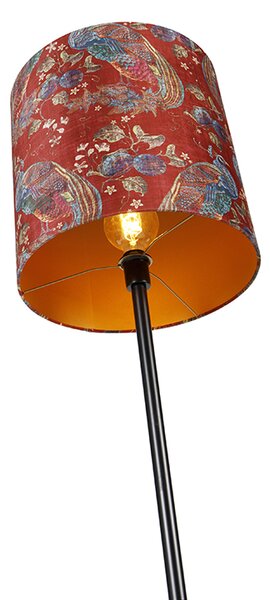 Állólámpa fekete lámpabúrával, páva mintával, piros 40 cm - Simplo