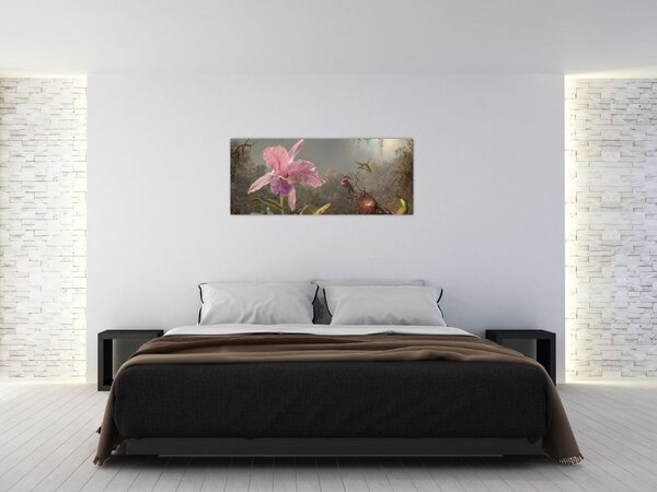 Kép - Martin Johnson Heade, Cattleya Orchid and Three Hummingbirds, reprodukciók (120x50 cm)