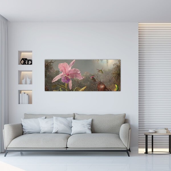 Kép - Martin Johnson Heade, Cattleya Orchid and Three Hummingbirds, reprodukciók (120x50 cm)
