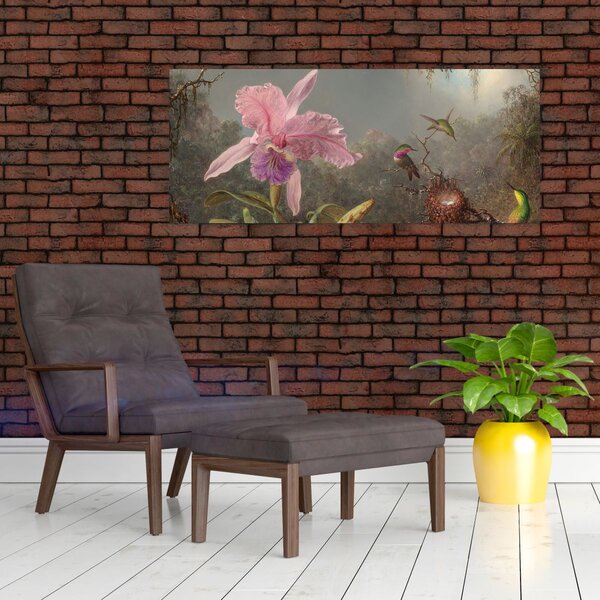 Kép - Martin Johnson Heade, Cattleya Orchid and Three Hummingbirds, reprodukciók (120x50 cm)
