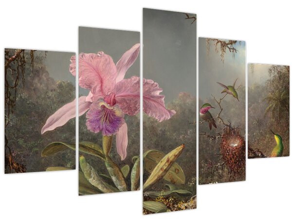 Kép - Martin Johnson Heade, Cattleya Orchid and Three Hummingbirds, reprodukciók (150x105 cm)