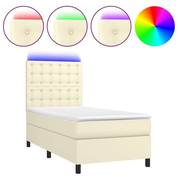 VidaXL krémszínű műbőr rugós ágy matraccal és LED-del 90x200 cm