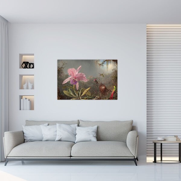 Kép - Martin Johnson Heade, Cattleya Orchid and Three Hummingbirds, reprodukciók (90x60 cm)