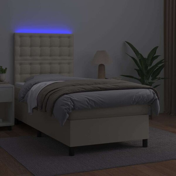 VidaXL krémszínű műbőr rugós ágy matraccal és LED-del 90x200 cm