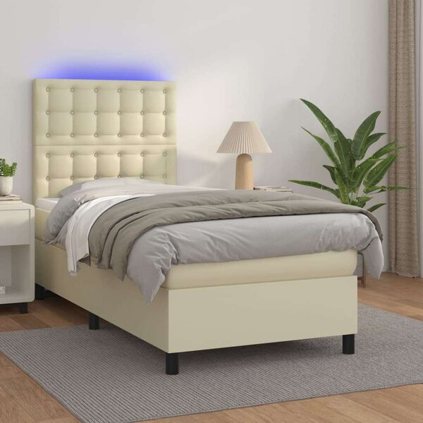 VidaXL krémszínű műbőr rugós ágy matraccal és LED-del 90x200 cm