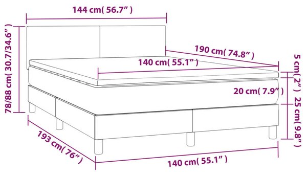 VidaXL Ágy 140x190 cm - LED-es, Zsebrugós Matraccal