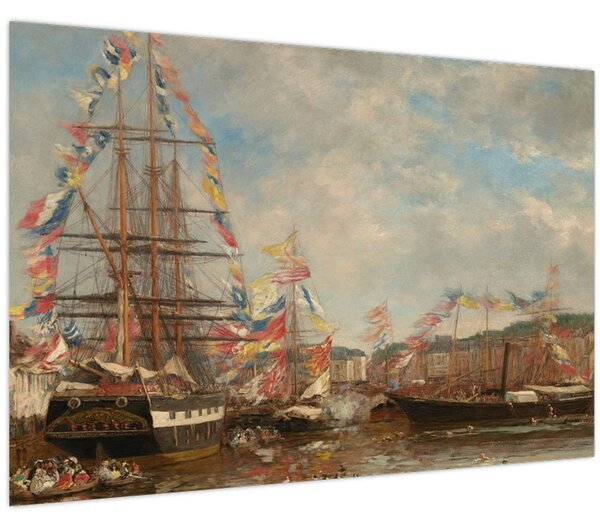 Kép - Eugène Boudin, Festival in the Harbor of Honfleur, reprodukciók (90x60 cm)