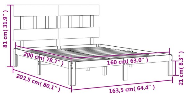 VidaXL Fehér Tömörfa Ágykeret - Fejtámlával - 160x200 cm