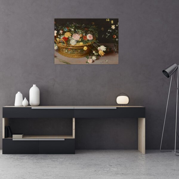 Kép - Jan Brueghel the Elder, Flowers in a Basket and a Vase, reprodukciók (70x50 cm)