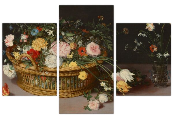 Kép - Jan Brueghel the Elder, Flowers in a Basket and a Vase, reprodukciók (90x60 cm)