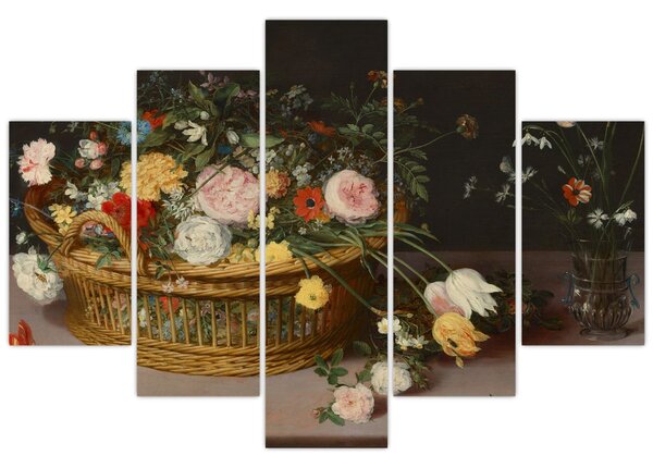 Kép - Jan Brueghel the Elder, Flowers in a Basket and a Vase, reprodukciók (150x105 cm)